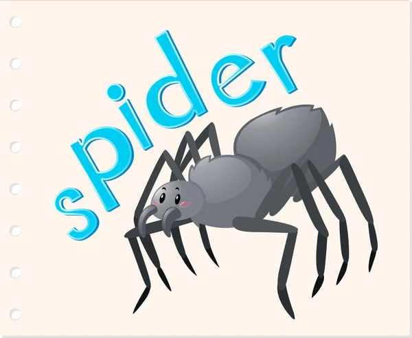 Cartão de palavra animal com aranha —  Vetores de Stock