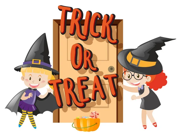 Niños en el disfraz de Halloween truco o tratamiento — Vector de stock