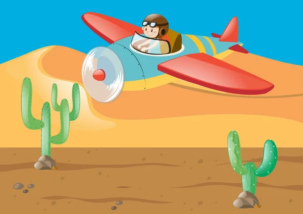 A sivatagi föld felett repülő pilóta — Stock Vector