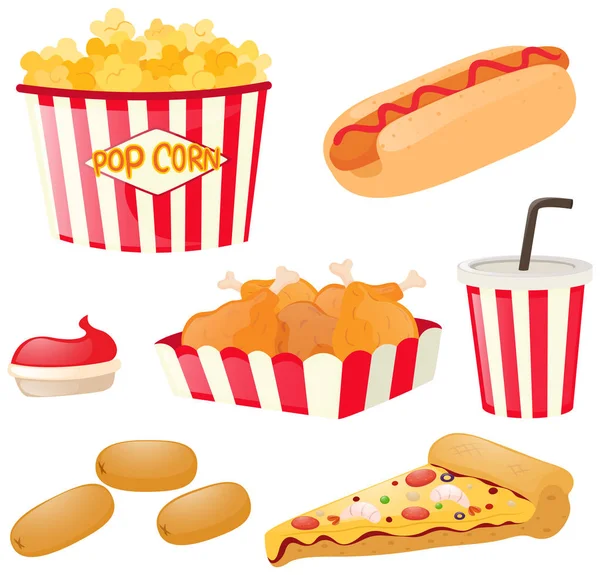 Fastfood set with hotdog and popcorn — Stock Vector