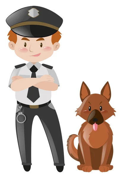 Policeman and brown dog — Stock Vector