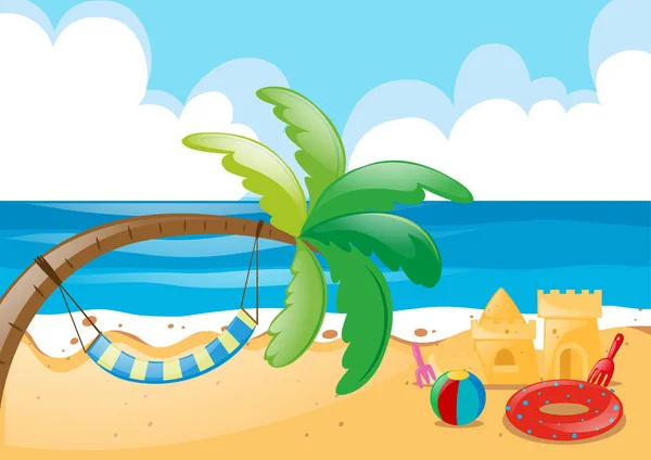 Escena de playa con hamaca en el árbol — Archivo Imágenes Vectoriales