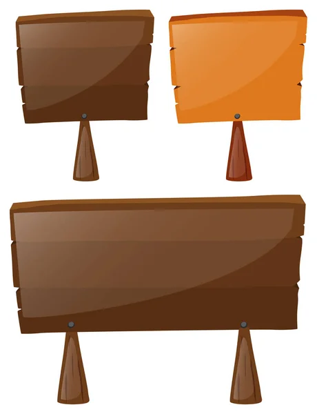 Tres carteles de madera sobre fondo blanco — Vector de stock