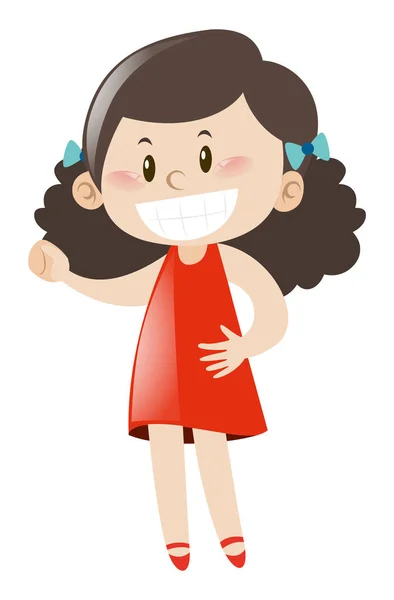 Fille heureuse en robe rouge — Image vectorielle