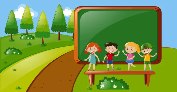 Τέσσερα παιδιά στέκονται στο πάρκο — Διανυσματικό Αρχείο