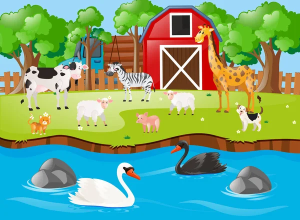 Muitos animais na fazenda — Vetor de Stock