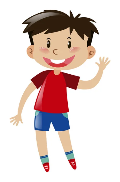 Boy in red waving hand — Stock Vector