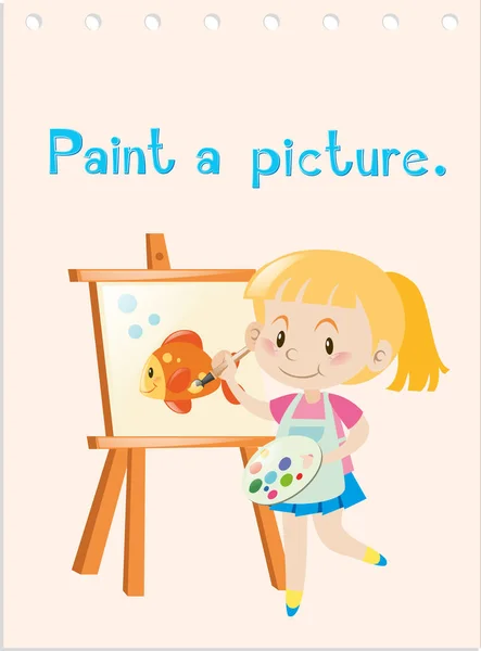 Wordcard com foto de pintura menina —  Vetores de Stock