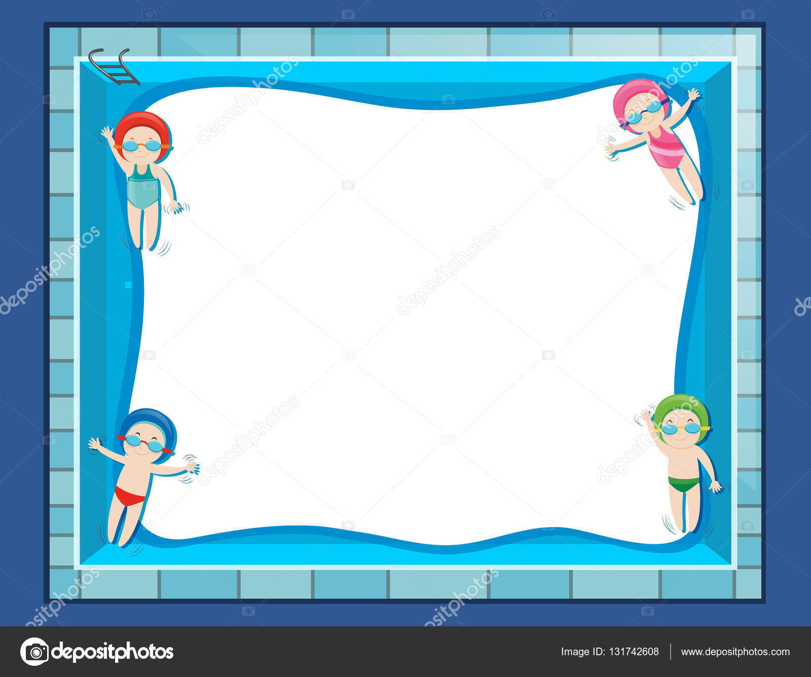 Border template with four kids swimming — Stock Vector ...
