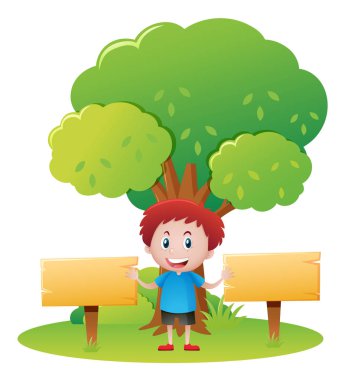Çocuk parkta iki ahşap işaretleri