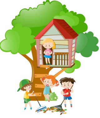 Çocuklar treehouse içinde oyun