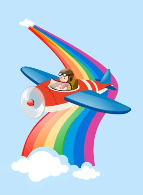 Pilot uçan jet uçağı ele gökkuşağı