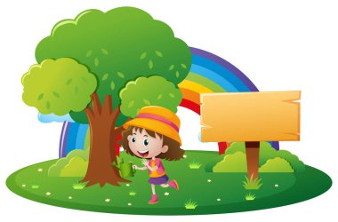 Kız ve Park ahşap işareti