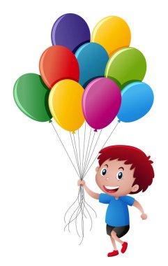Küçük çocuk holding renkli balonlar