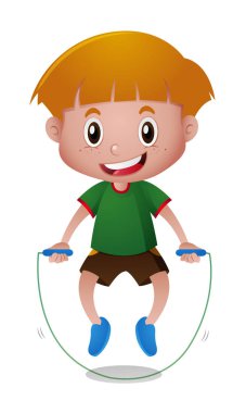 Beyaz arka plan üzerinde ip atlayan çocuk