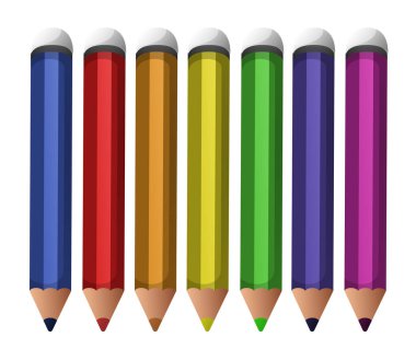 Yedi colorpencils kümesi