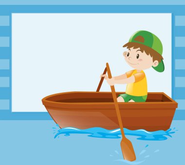 Border template with boy rowing boat clipart