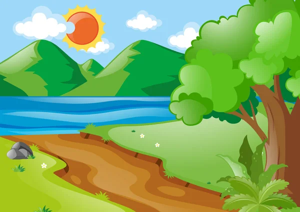 Nature scene with river and road — Stock Vector