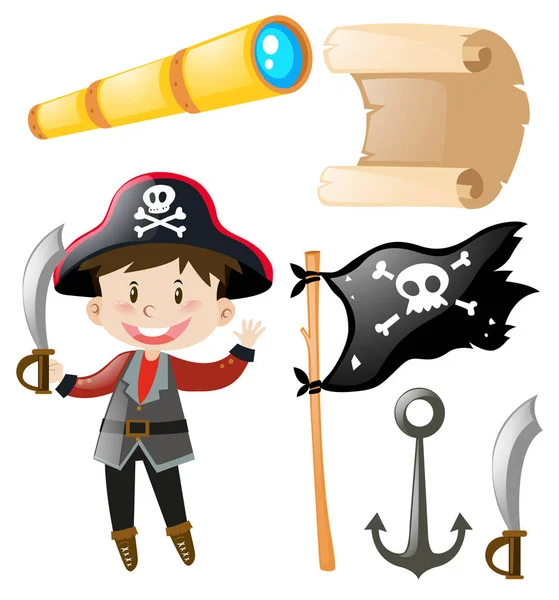 Conjunto de elementos piratas e piratas — Vetor de Stock