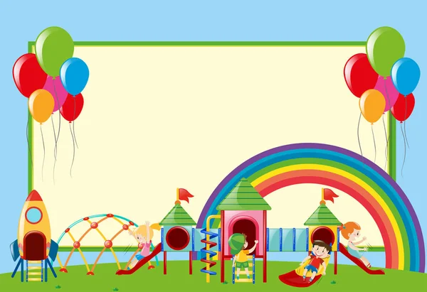 Modèle de frontière avec les enfants à l'aire de jeux — Image vectorielle