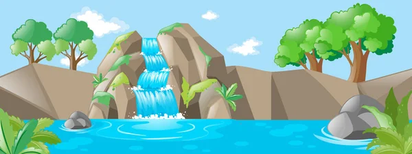 Scena naturalistica con cascata e fiume — Vettoriale Stock