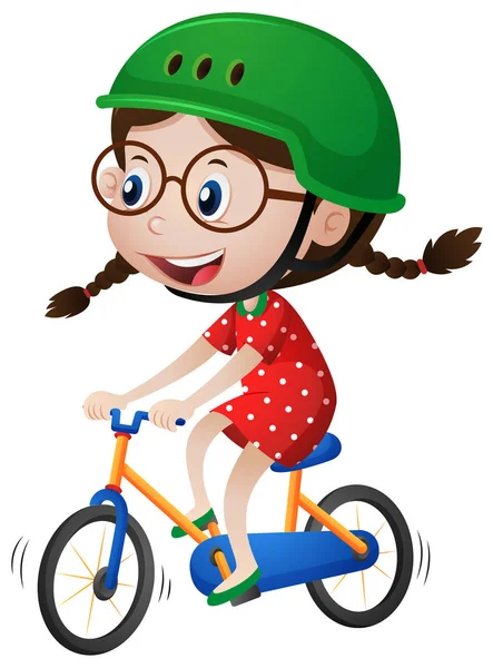 Маленькая девочка катается на велосипеде в шлеме — стоковый вектор
