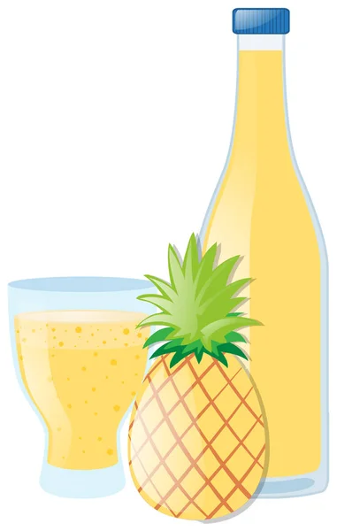 Ananas frais et jus en bouteille — Image vectorielle