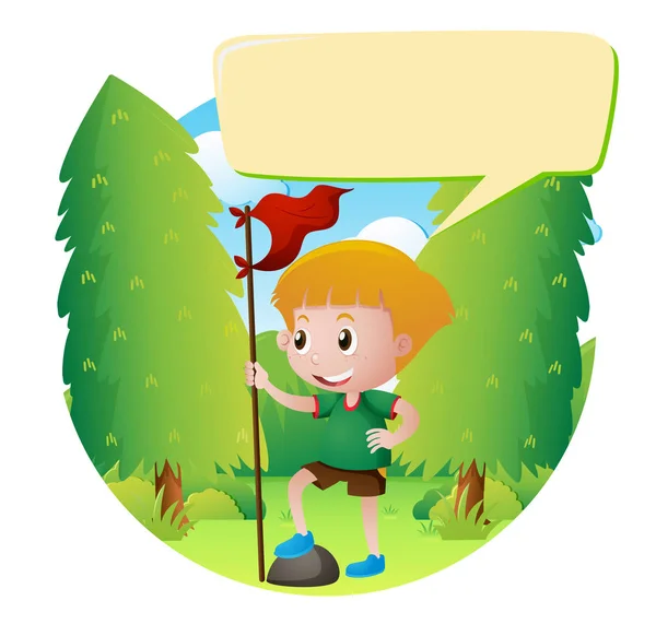 Boy dengan bendera merah di taman - Stok Vektor