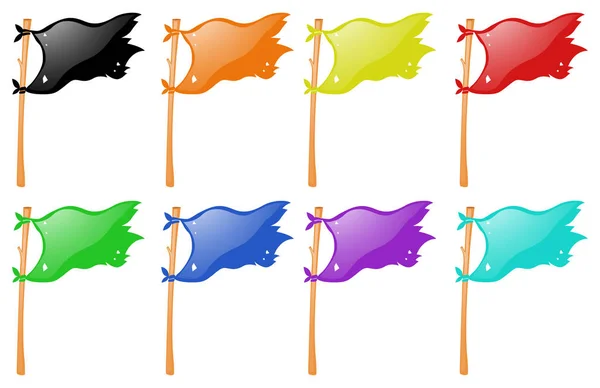 Drapeaux de couleurs différentes sur bâton en bois — Image vectorielle