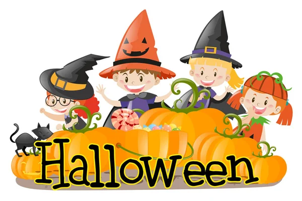 Tema Halloween con niños disfrazados — Vector de stock