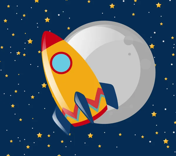 Rocket ride na Księżyc w nocy — Wektor stockowy