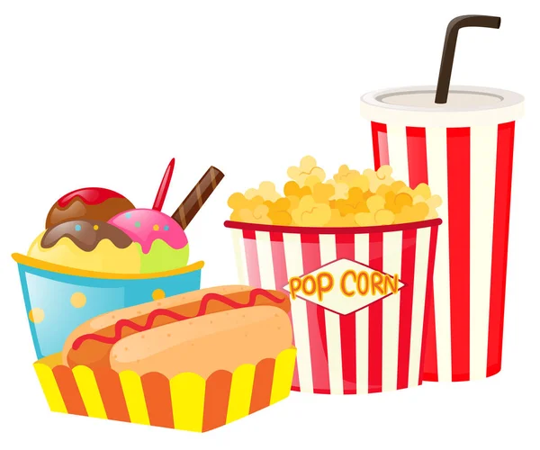 Obiad z Hot Dog i popcorn — Wektor stockowy