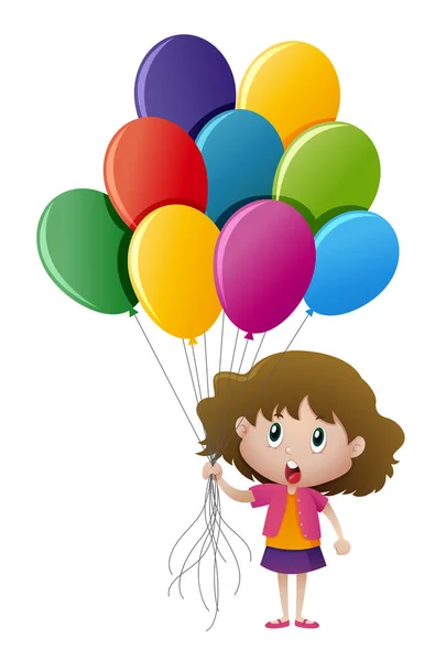 Маленькая девочка держит цветные воздушные шары — стоковый вектор