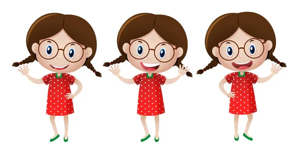 Menina com óculos vestindo vestido vermelho — Vetor de Stock