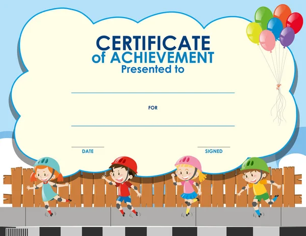 Templat sertifikat dengan anak-anak skating - Stok Vektor