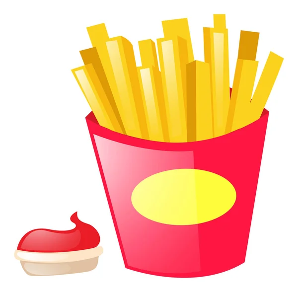 Fritas e ketchup sobre fundo branco — Vetor de Stock