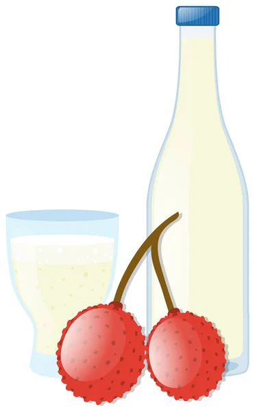 Lynchee 和杯子里的果汁 — 图库矢量图片