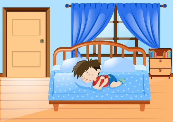 Niño durmiendo en el dormitorio — Vector de stock