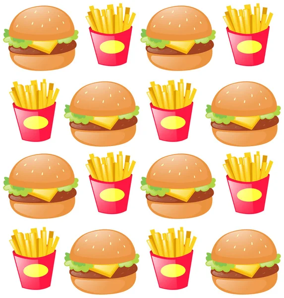 Bezszwowe tło z hamburger i frytki — Wektor stockowy