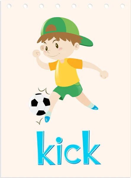 Stock vector Word card with boy kicking ball