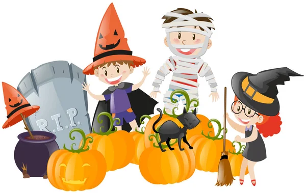 Kinder im Halloween-Kostüm — Stockvektor