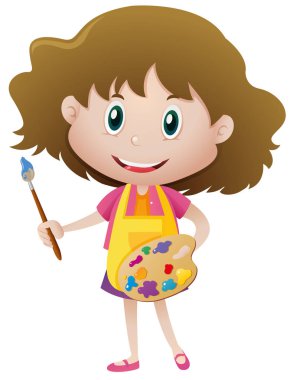 Kız holding boya fırçası ve palet