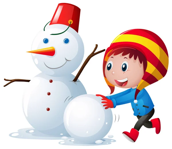Criança fazendo boneco de neve — Vetor de Stock