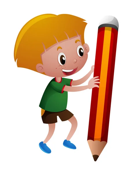 Μικρό αγόρι εκμετάλλευση γίγαντας μολύβι — Διανυσματικό Αρχείο