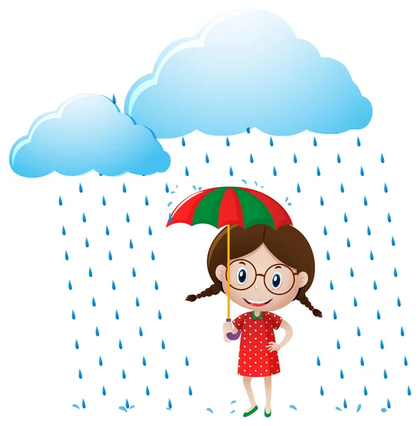 Little girl in red shirt standing in the rain — Stock Vector