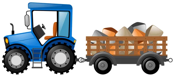 Traktör ve kayalar ile yüklü vagon — Stok Vektör