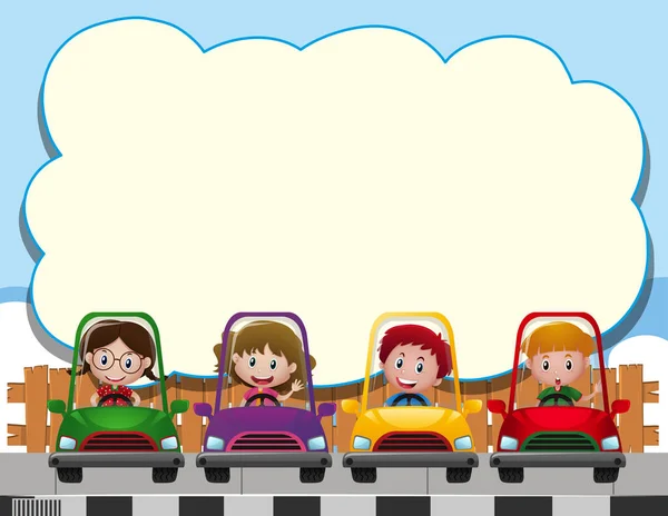 在汽车的四个孩子的边框模板 — 图库矢量图片