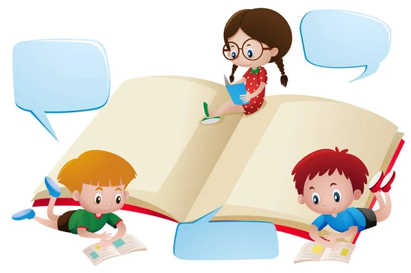 Tre bambini che leggono libri — Vettoriale Stock