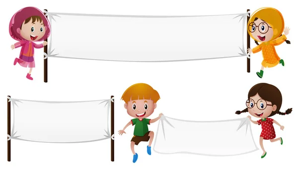 Modèle de bannière avec garçon et filles — Image vectorielle