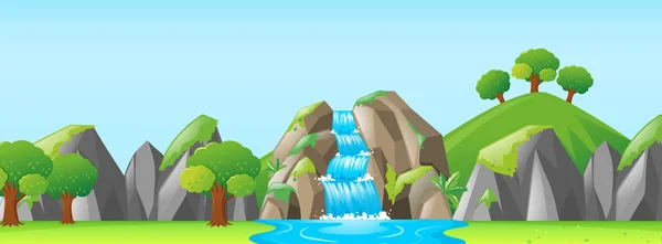 Nature scene with waterfall and mountains